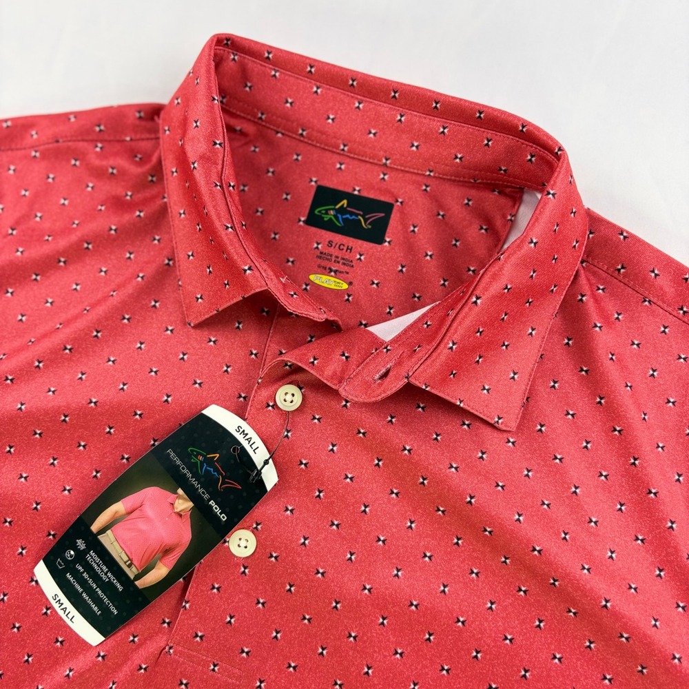 Greg‎ Norman PlayDry Performance Polo Mens Small Red Heather Geometric